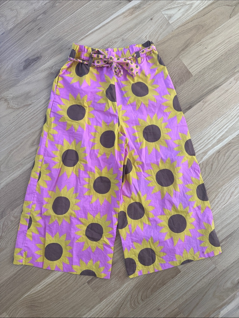 Mini Boden Pink Sunflower Print Wide Leg Pants